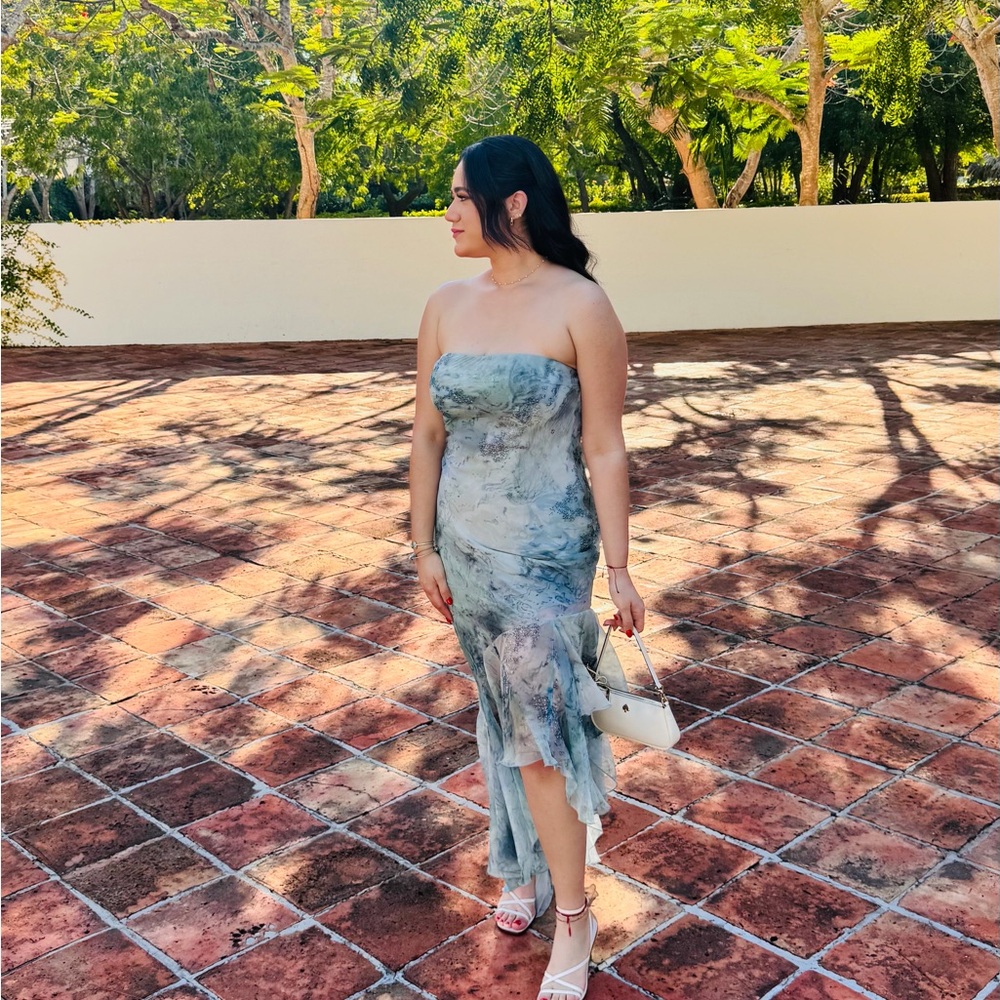 ASOS Strapless Dress in Blue and Gray